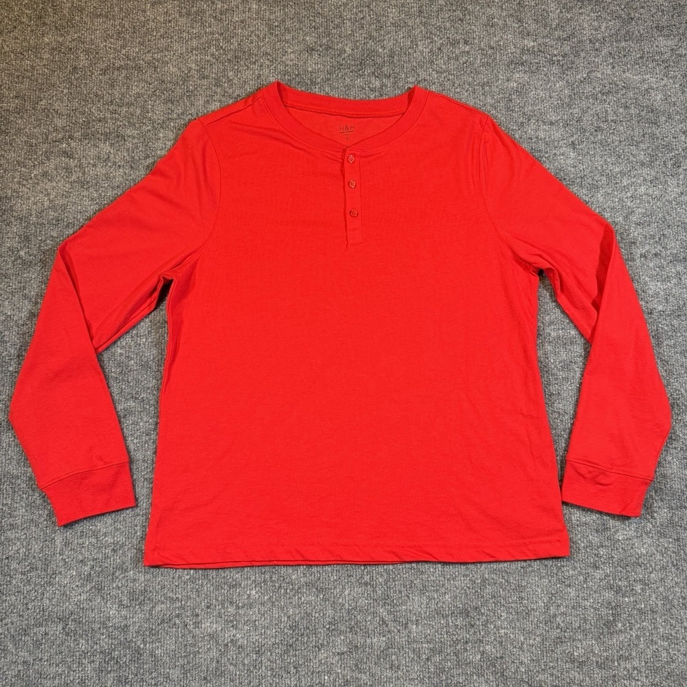 Heart and Heritage Red Long Sleeve Henley Sleep Shirt‎ Size Small